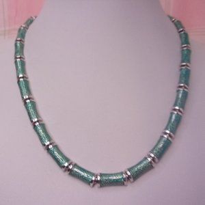 E Pearl Green Enamel Silver Tone Choker Necklace